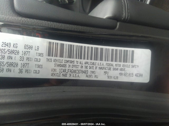 1C4RJFAGXKC670403 Jeep Grand Cherokee Altitude 4x4