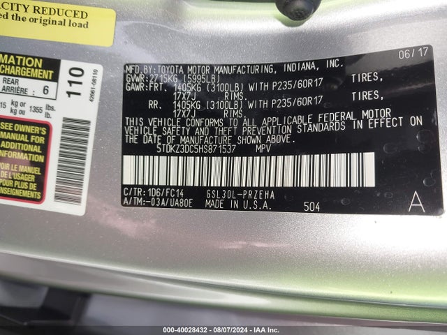 Toyota Sienna Le 8 Passenger 2017 5TDKZ3DC5HS871537 Image 9