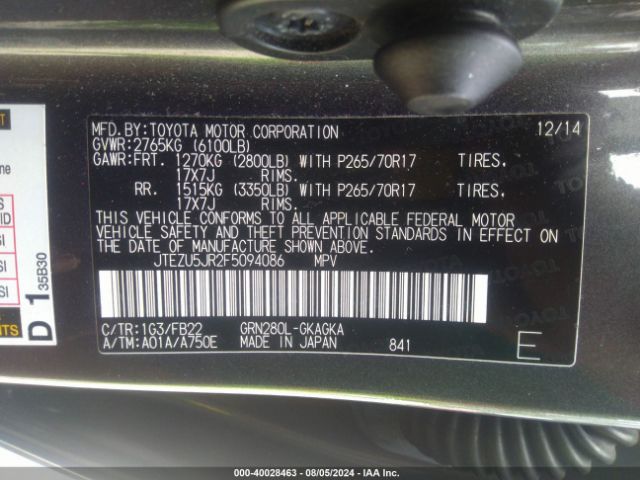 JTEZU5JR2F5094086 Toyota 4RUNNER SR5