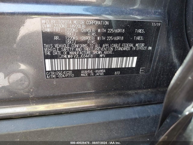 JTMEWRFV2LJ034418 Toyota Rav4 Hybrid Xse