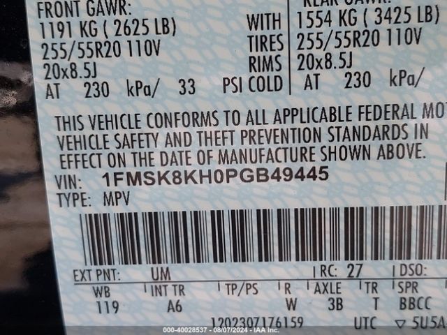 1FMSK8KH0PGB49445 Ford Explorer St-line