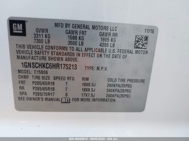 1GNSCHKC6HR175213 Chevrolet Suburban Lt