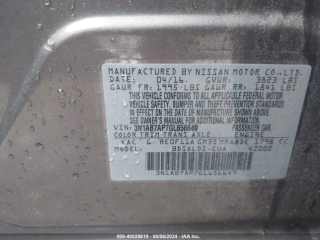3N1AB7AP7GL656649 Nissan Sentra Fe+ S/s/sl/sr/sv