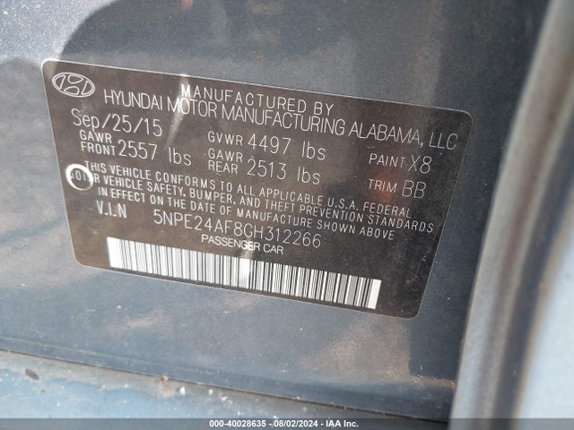 Hyundai SONATA SE 2016 5NPE24AF8GH312266 Image 9
