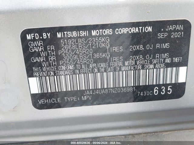 2022 MITSUBISHI OUTLANDER JA4J4UA87NZ036981 Photo 8