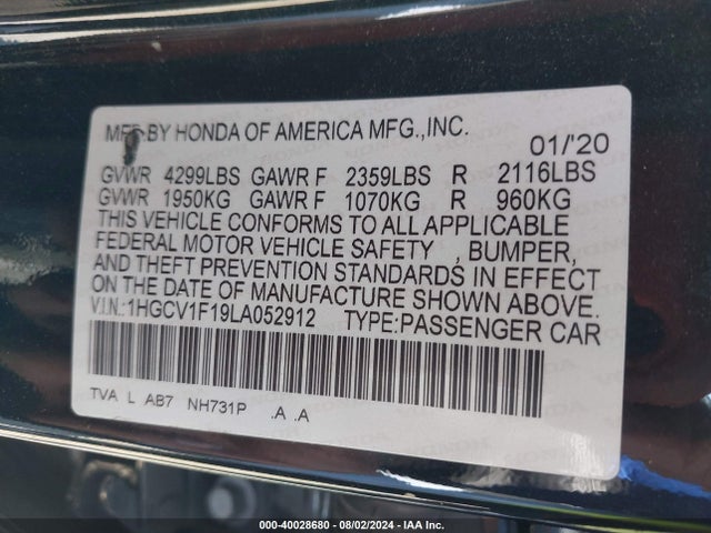Honda ACCORD LX 2020 1HGCV1F19LA052912 Image 9