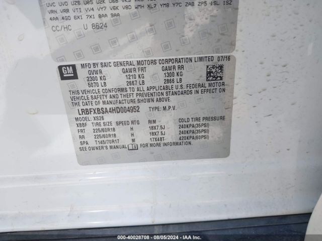 LRBFXBSA4HD004952 Buick Envision Essence