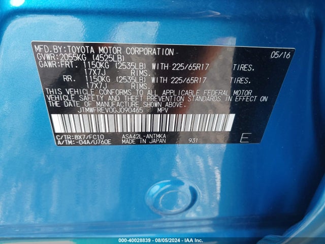 Toyota Rav4 Xle 2016 JTMWFREV0GJ090465 Image 9