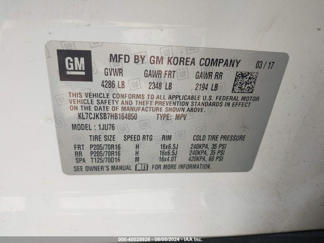 Chevrolet TRAX LS 2017 KL7CJKSB7HB164850 Image 9