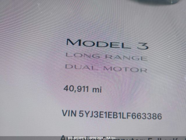 5YJ3E1EB1LF663386 Tesla Model 3 Long Range Dual Motor All-wheel Drive