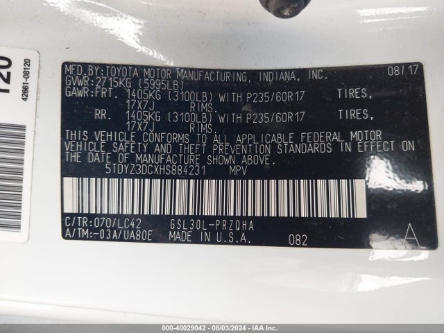 Toyota Sienna Xle 8 Passenger 2017 5TDYZ3DCXHS884231 Image 9