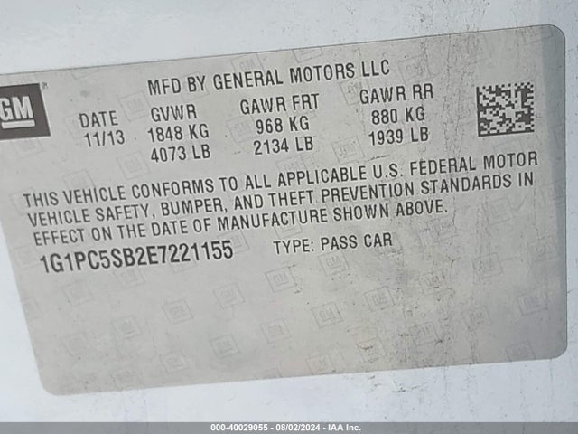 Chevrolet Cruze 1lt Auto 2014 1G1PC5SB2E7221155 Image 9
