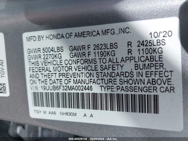 19UUB6F32MA002446 Acura Tlx Standard