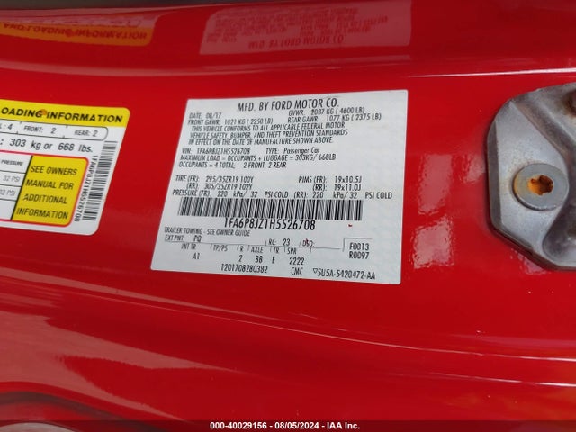 Ford Shelby Gt350 2017 1FA6P8JZ1H5526708 Image 9