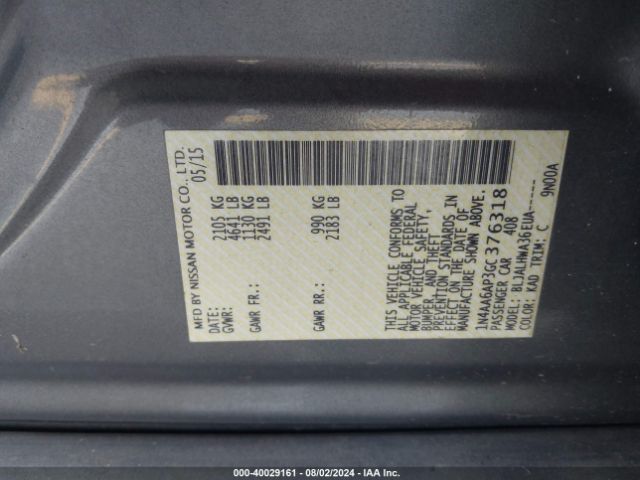 1N4AA6AP3GC376318 Nissan Maxima 3.5 Platinum/3.5 S/3.5 Sl/3.5 Sr/3.5 Sv