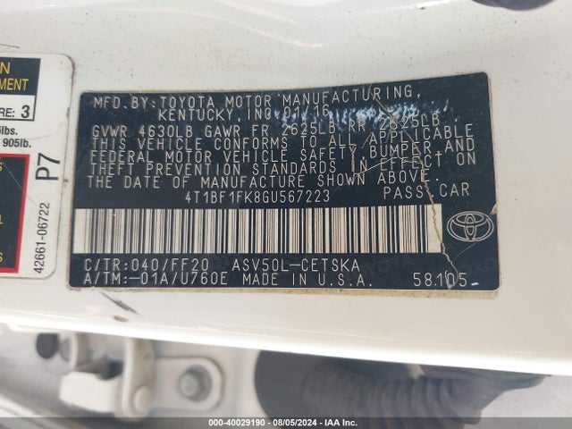 Toyota CAMRY SE 2016 4T1BF1FK8GU567223 Image 9