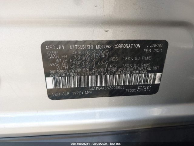 JA4ATWAA5NZ005603 Mitsubishi Eclipse Cross Se S-awc/se Special Edition S-awc/sel S-awc/sel Special Edition S-awc