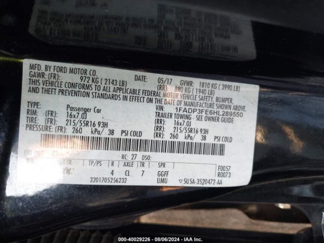 1FADP3FE6HL289550 Ford FOCUS SE