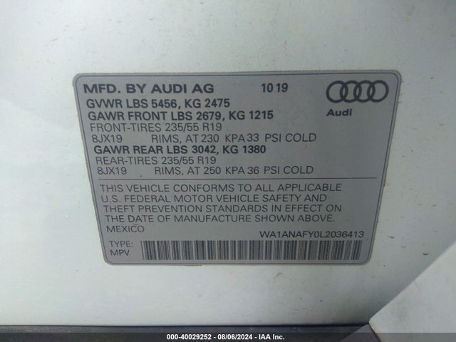 WA1ANAFY0L2036413 Audi Q5 Premium 45 Tfsi Quattro S Tronic/titanium Premium 45 Tfsi Quattro S Tronic