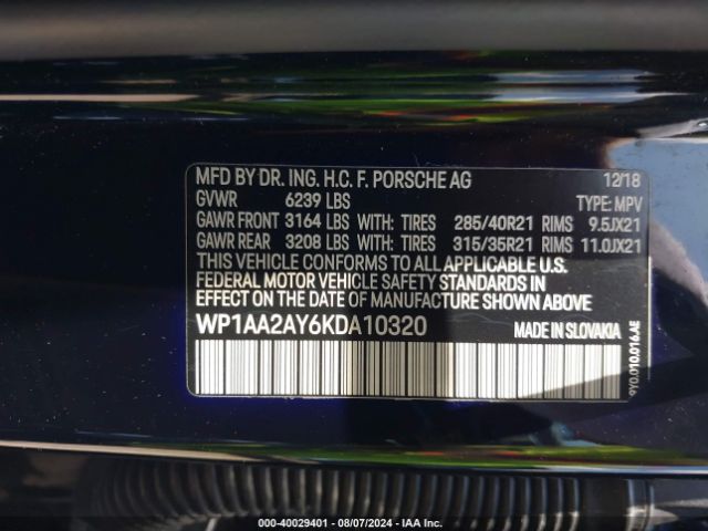 WP1AA2AY6KDA10320 Porsche Cayenne