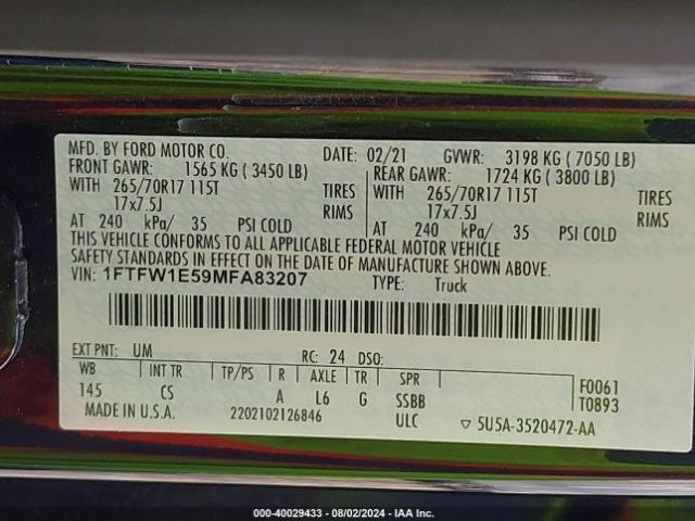 1FTFW1E59MFA83207 Ford F-150 Xl