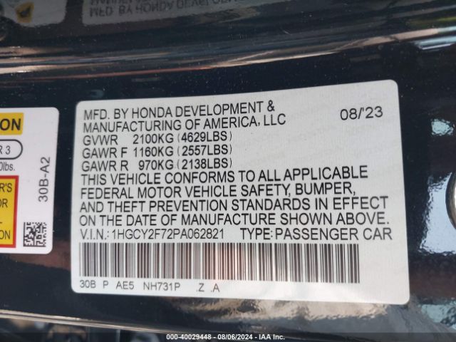 1HGCY2F72PA062821 Honda Accord Hybrid Sport-l