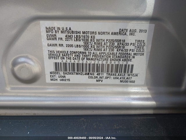 Mitsubishi Outlander Sport Es 2014 4A4AR3AU2EE004518 Image 9