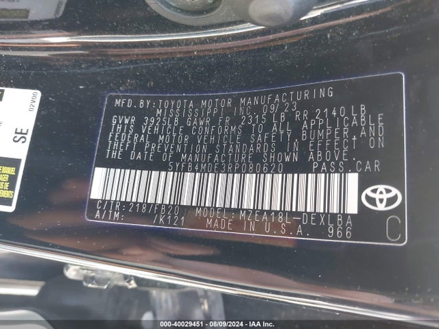 Toyota COROLLA LE 2024 5YFB4MDE3RP080620 Image 9