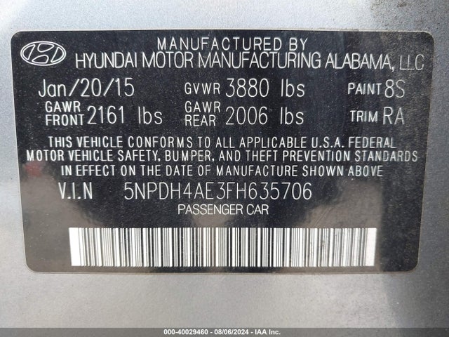 Hyundai ELANTRA SE 2015 5NPDH4AE3FH635706 Image 9