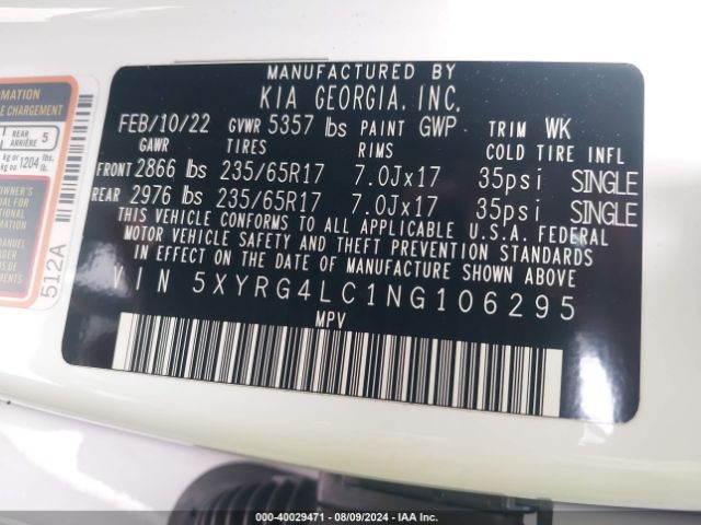 5XYRG4LC1NG106295 KIA SORENTO LX