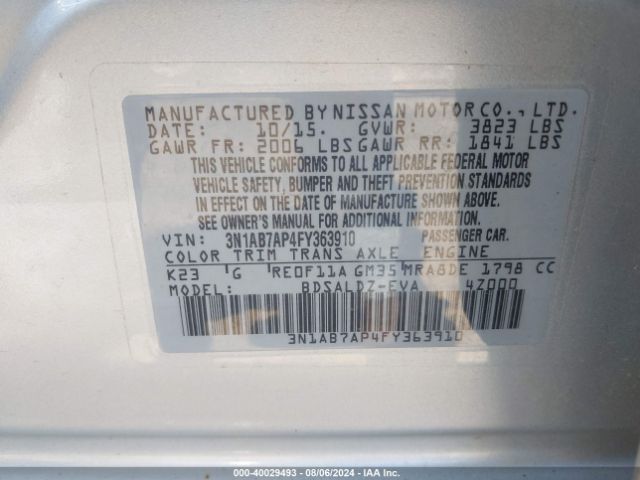 3N1AB7AP4FY363910 Nissan SENTRA SV