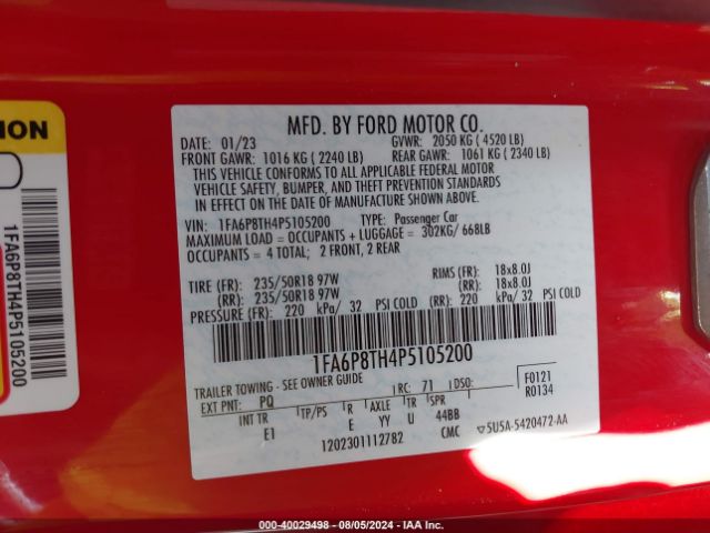 1FA6P8TH4P5105200 Ford Mustang Ecoboost Premium Fastback