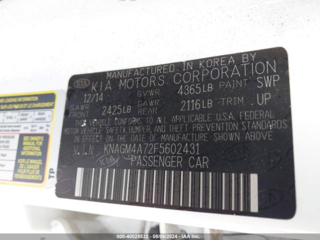 KNAGM4A72F5602431 KIA Optima Lx