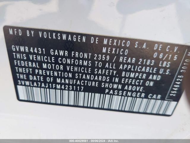 3VWLA7AJ1FM423117 Volkswagen Jetta 2.0l Tdi S