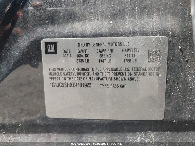 Chevrolet Sonic Lt Auto 2014 1G1JC5SHXE4181922 Image 9