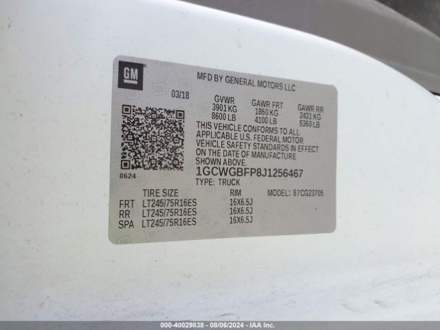 1GCWGBFP8J1256467 Chevrolet Express 2500 Work Van