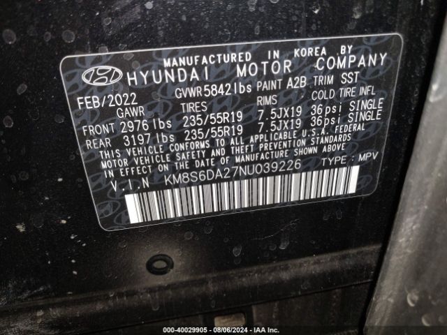 2022 HYUNDAI SANTA FE PLUG-IN HYBRID KM8S6DA27NU039226 Photo 8