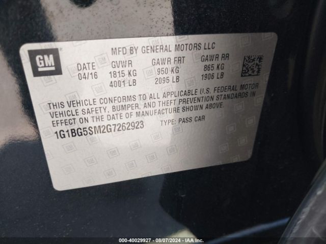 1G1BG5SM2G7262923 Chevrolet Cruze Premier Auto