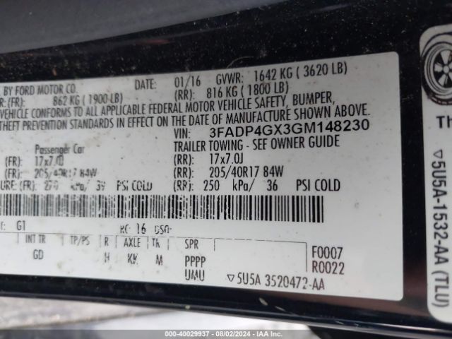 3FADP4GX3GM148230 Ford FIESTA ST