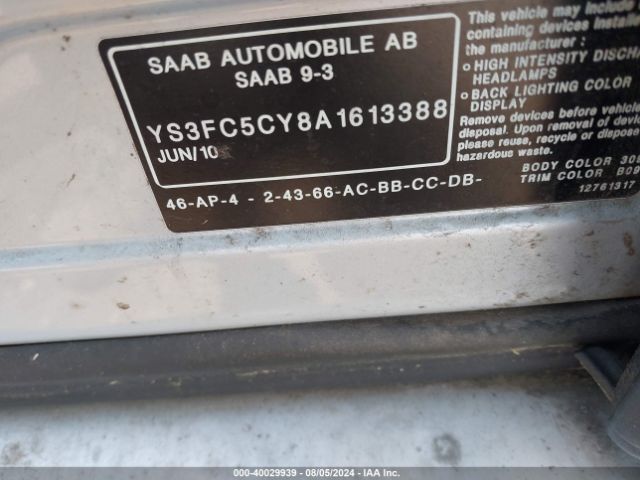 2010 SAAB 9-3 YS3FC5CY8A1613388 Photo 8