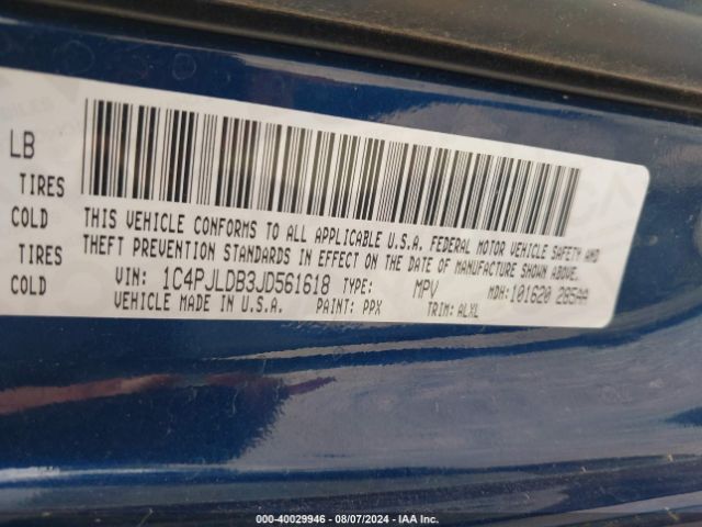 1C4PJLDB3JD561618 Jeep Cherokee Limited Fwd