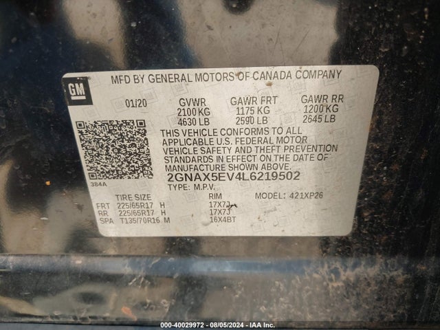 Chevrolet Equinox Awd 1fl 2020 2GNAX5EV4L6219502 Image 9