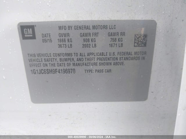 Chevrolet Sonic Lt Auto 2015 1G1JC6SH9F4196970 Image 9