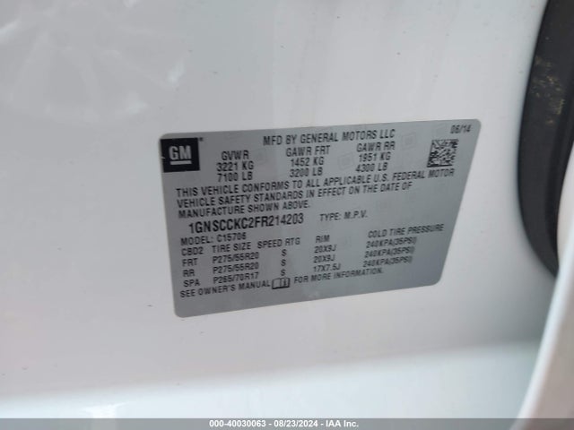 Chevrolet Tahoe Ltz 2015 1GNSCCKC2FR214203 Image 9