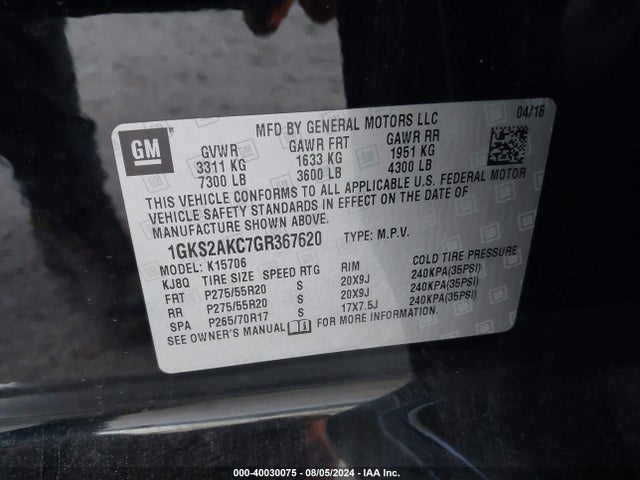 GMC YUKON SLE 2016 1GKS2AKC7GR367620 Image 9