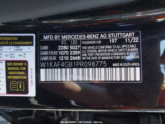 W1KAF4GB1PR098775 Mercedes-Benz C 300 Sedan