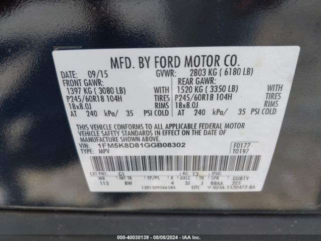 1FM5K8D81GGB08302 Ford EXPLORER XLT