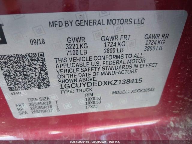 Chevrolet Silverado 1500 Lt 2019 1GCUYDEDXKZ138415 Image 9