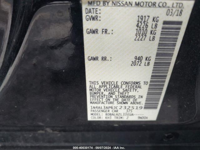 1N4AL3AP6JC232519 Nissan Altima 2.5 Sr