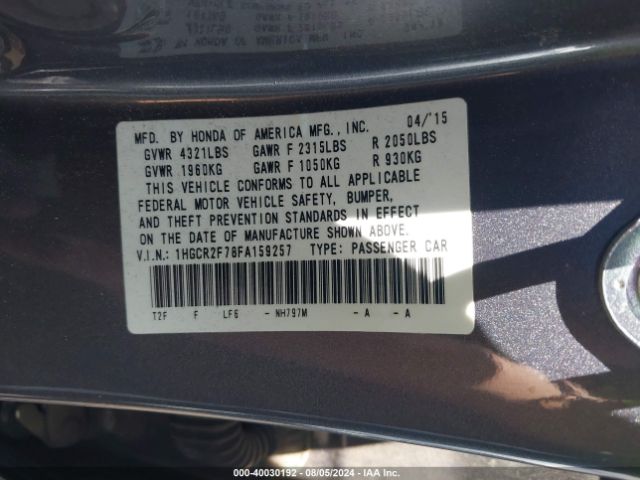 1HGCR2F78FA159257 Honda ACCORD EX